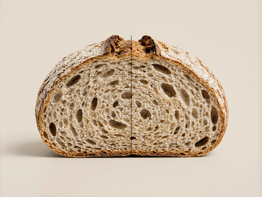 a halved loaf with dimension lines, like a technical drawing