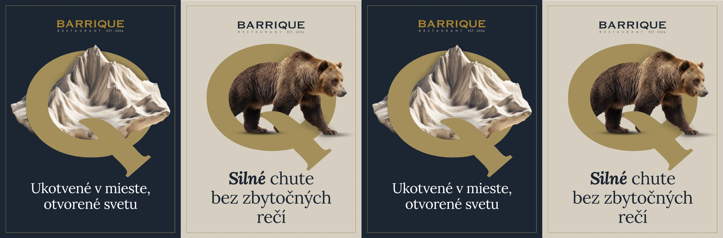 Discarded versions of the third symbol: a mountain and a bear in the Q icon