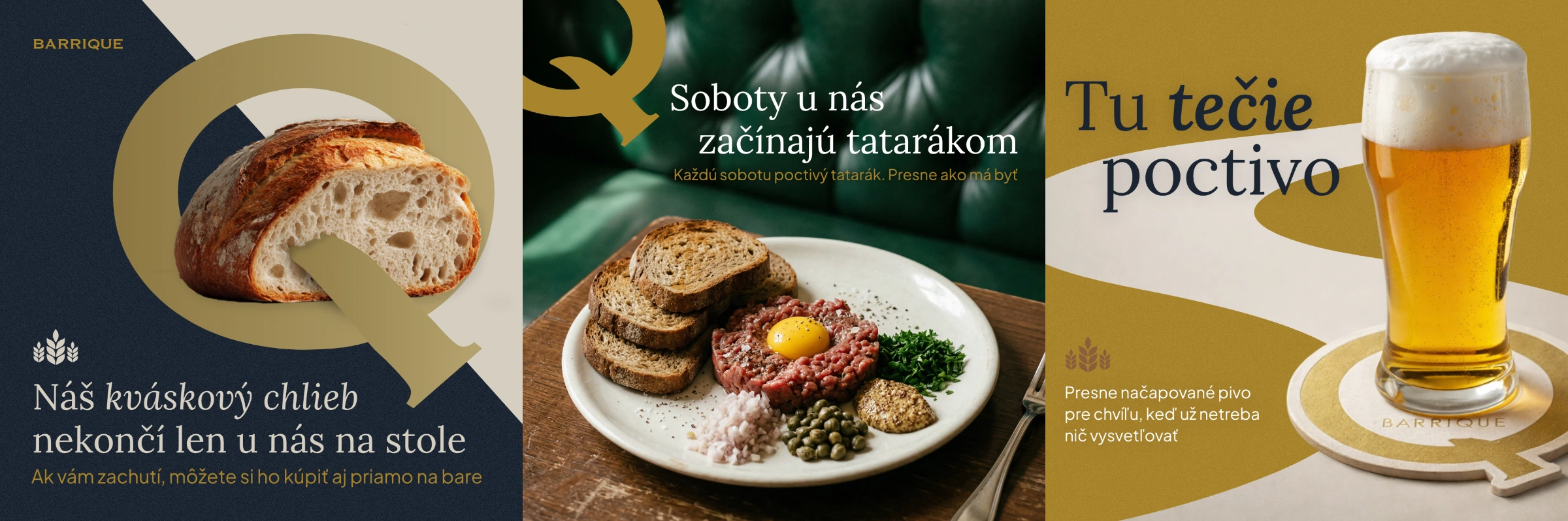 BARRIQUE social posts: sourdough bread, steak tartare and beer